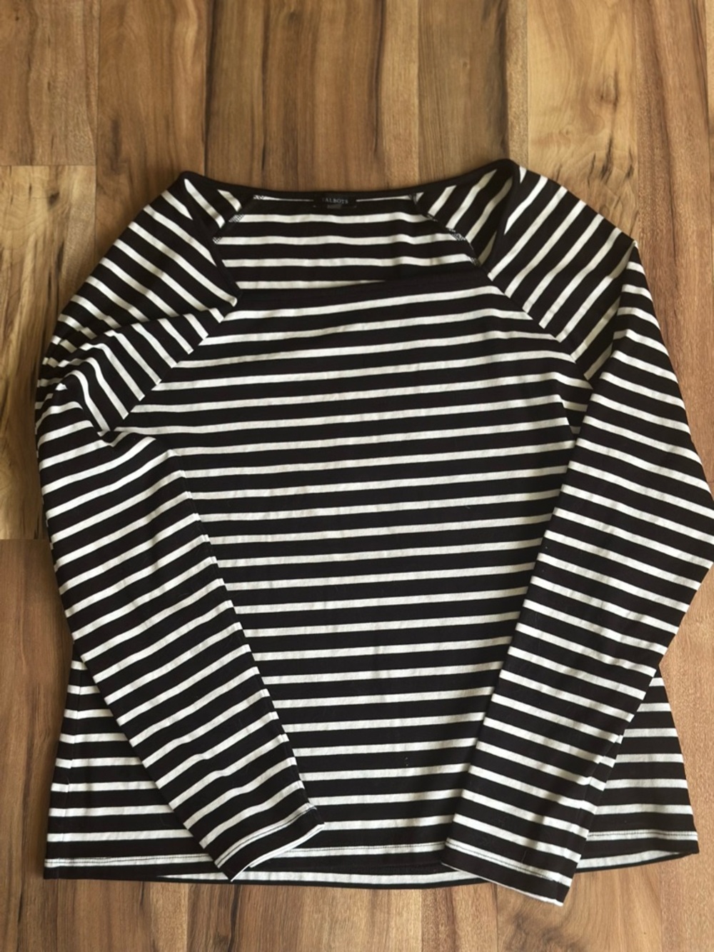 Talbots Black and White Striped Long Sleeve Top